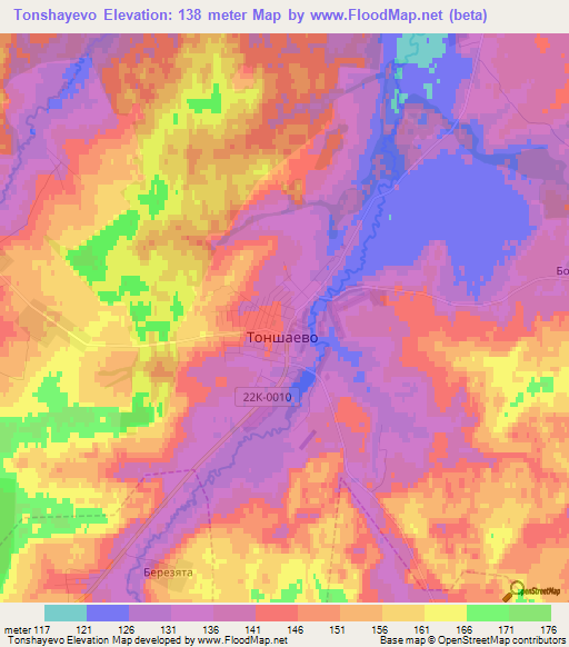 Tonshayevo,Russia Elevation Map