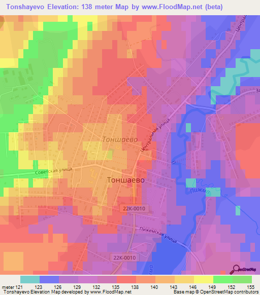 Tonshayevo,Russia Elevation Map