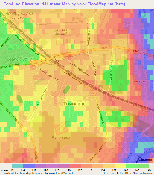 Tomilino,Russia Elevation Map