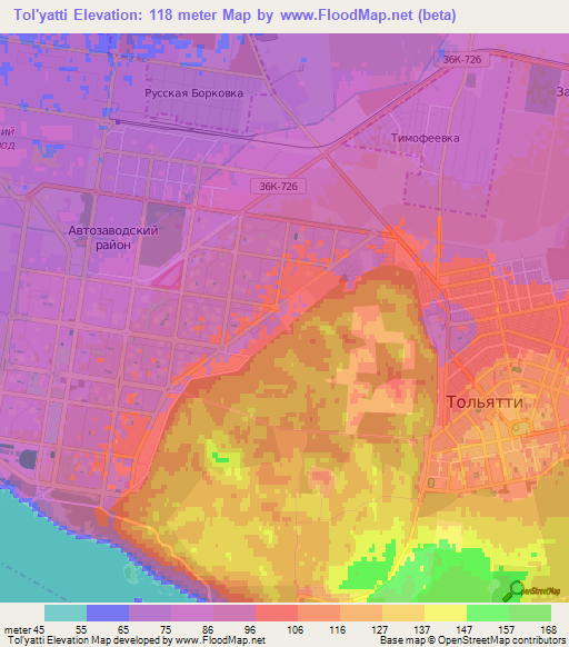 Tol'yatti,Russia Elevation Map