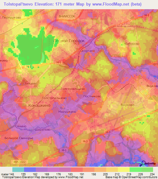 Tolstopal'tsevo,Russia Elevation Map