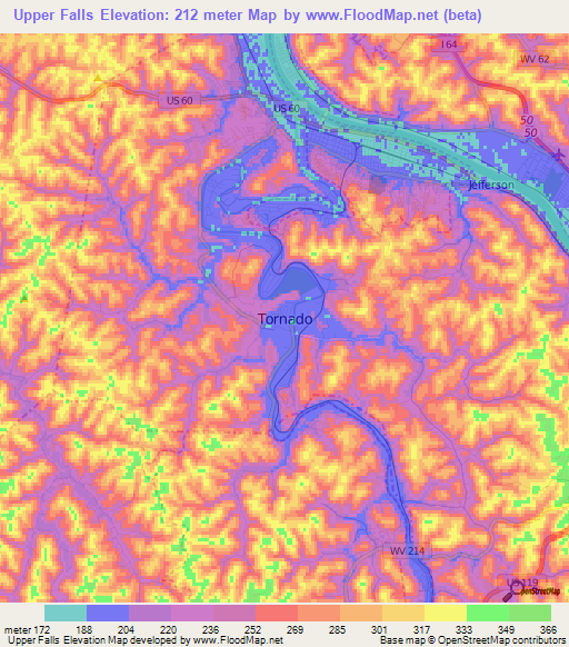 Upper Falls,US Elevation Map