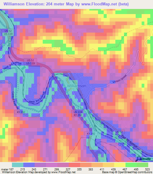 Williamson,US Elevation Map