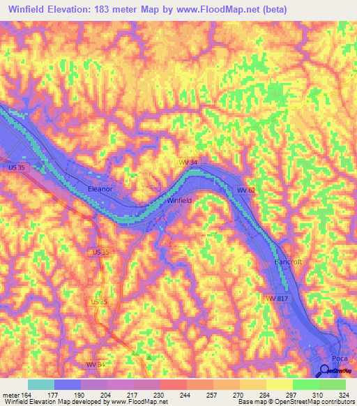 Winfield,US Elevation Map