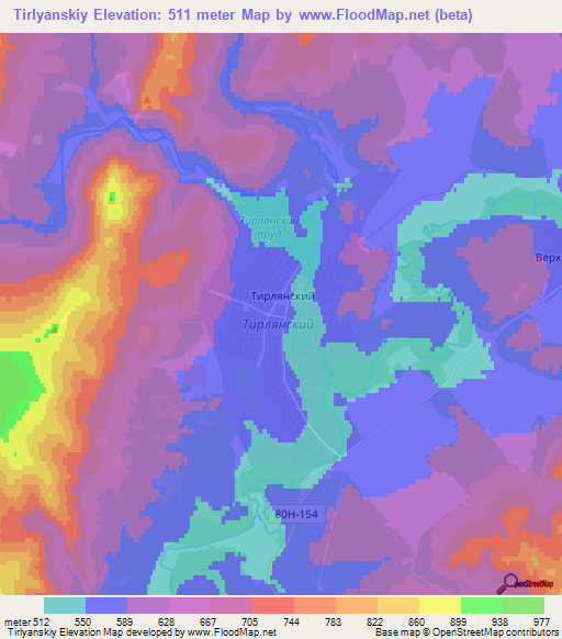 Tirlyanskiy,Russia Elevation Map