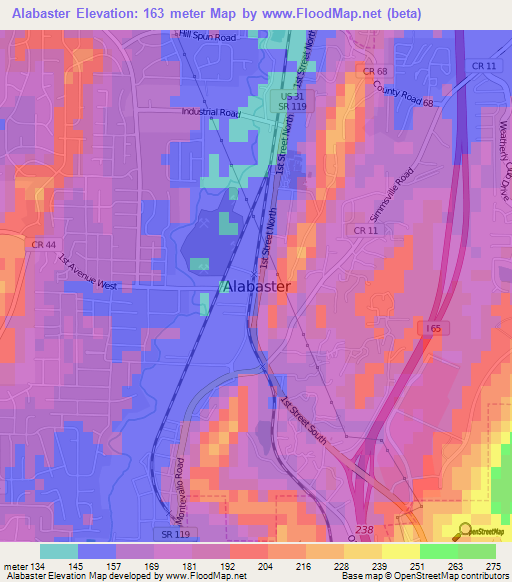 Alabaster,US Elevation Map