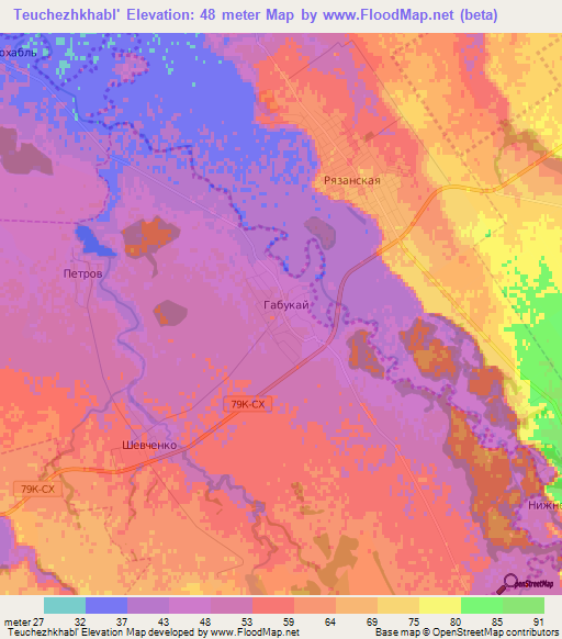 Teuchezhkhabl',Russia Elevation Map