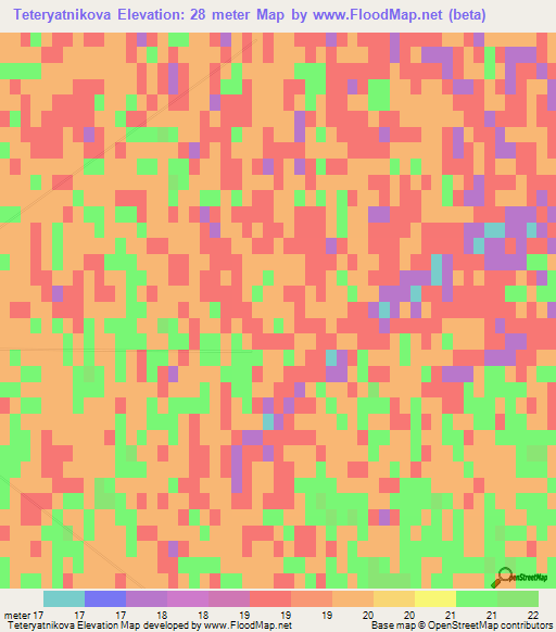 Teteryatnikova,Russia Elevation Map