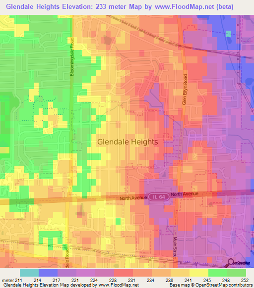 Glendale Heights,US Elevation Map