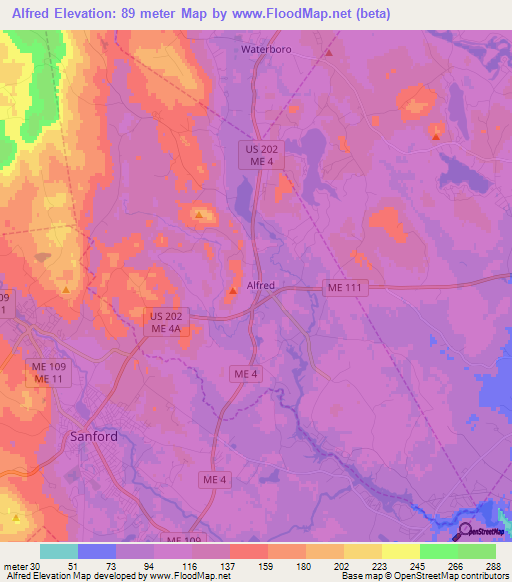 Alfred,US Elevation Map