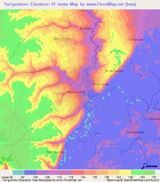 Ten'gushevo,Russia Elevation Map