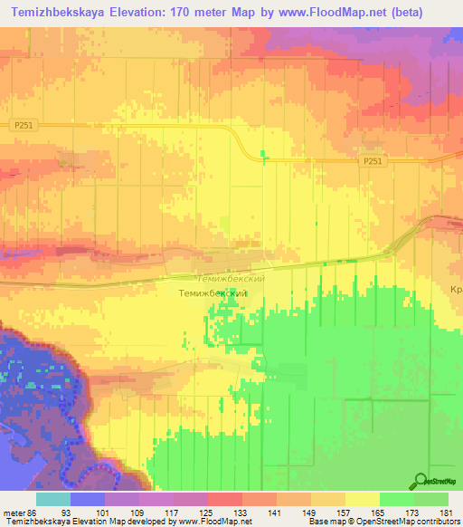 Temizhbekskaya,Russia Elevation Map