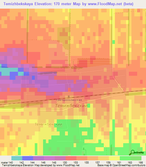 Temizhbekskaya,Russia Elevation Map