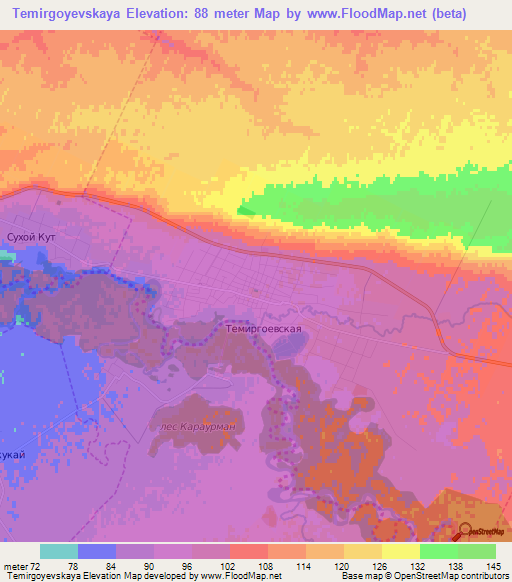 Temirgoyevskaya,Russia Elevation Map