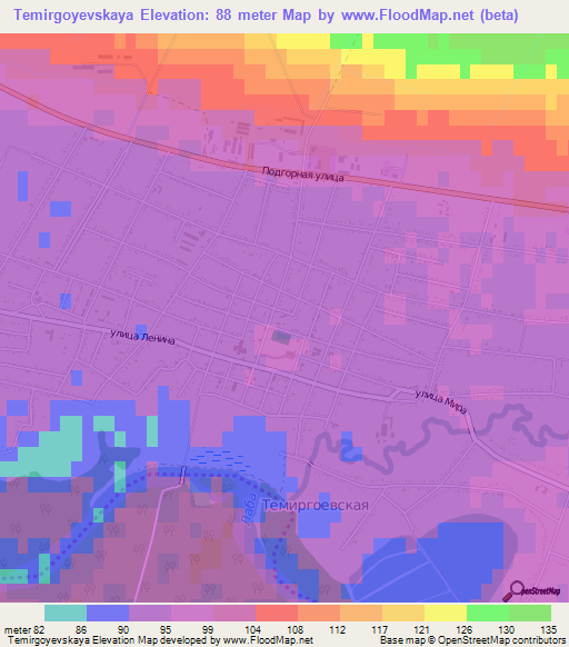 Temirgoyevskaya,Russia Elevation Map