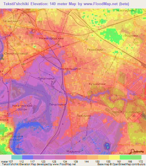 Tekstil'shchiki,Russia Elevation Map