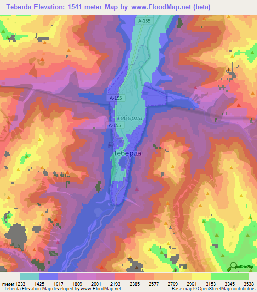 Teberda,Russia Elevation Map