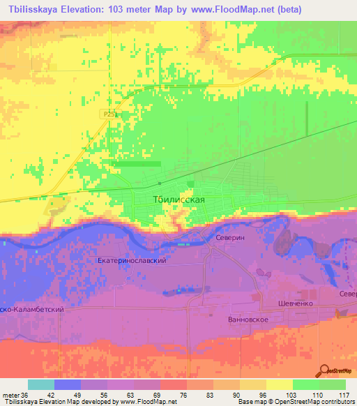 Tbilisskaya,Russia Elevation Map