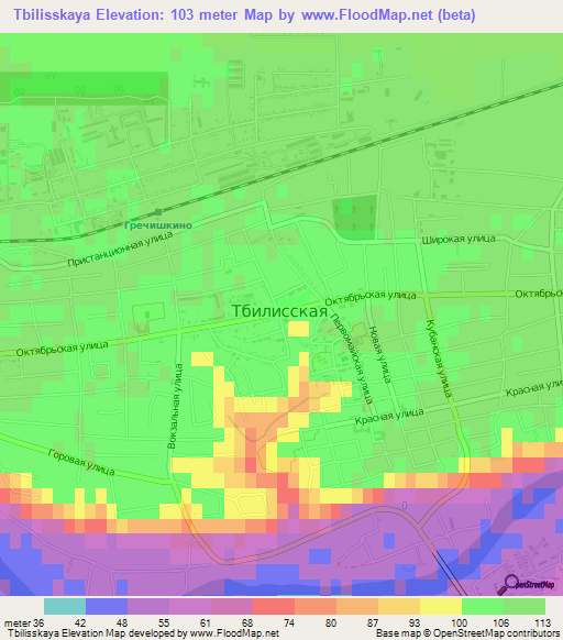 Tbilisskaya,Russia Elevation Map