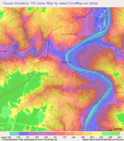 Tarusa,Russia Elevation Map