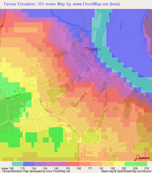 Tarusa,Russia Elevation Map