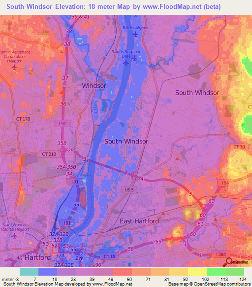 Elevation of South Windsor,US Elevation Map, Topography, Contour