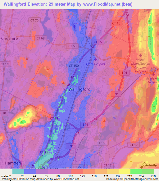 Elevation of Wallingford,US Elevation Map, Topography, Contour