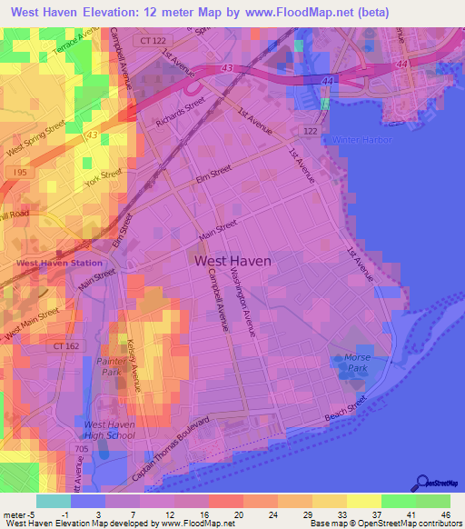 West Haven,US Elevation Map