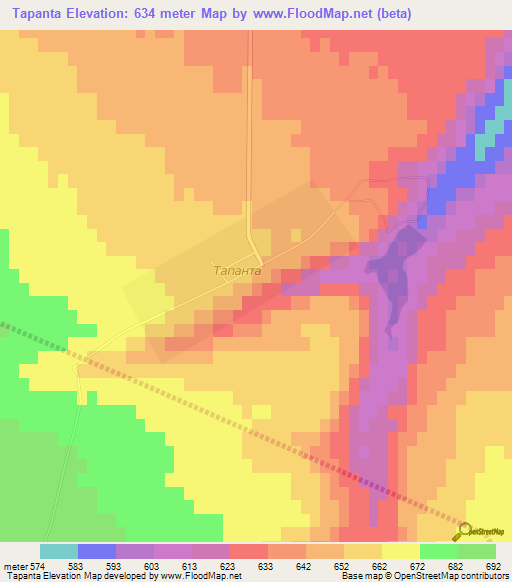 Tapanta,Russia Elevation Map