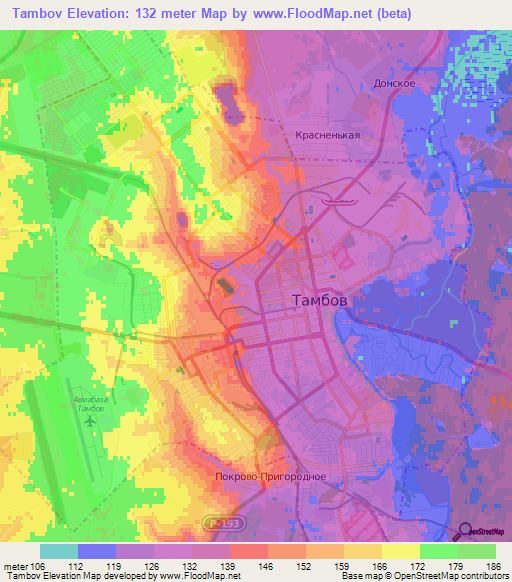 Tambov,Russia Elevation Map