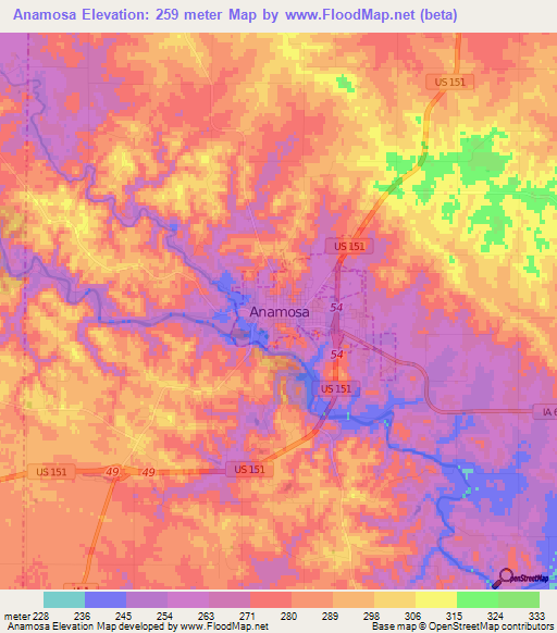 Anamosa,US Elevation Map