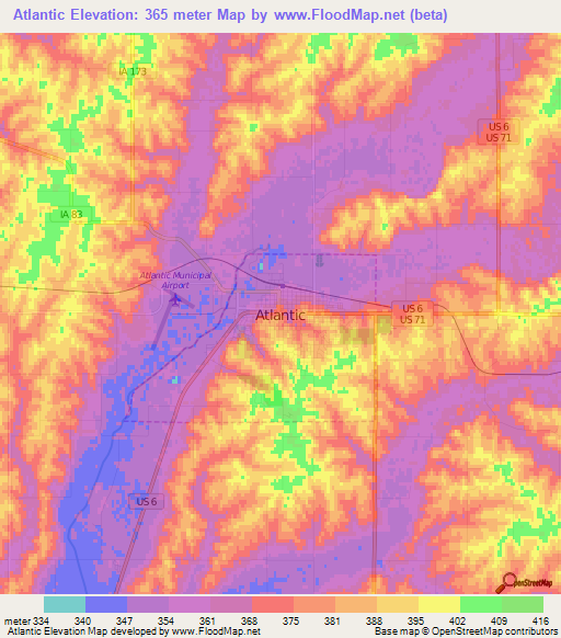 Atlantic,US Elevation Map