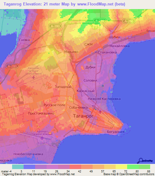 Taganrog,Russia Elevation Map