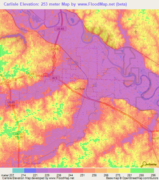 Carlisle,US Elevation Map