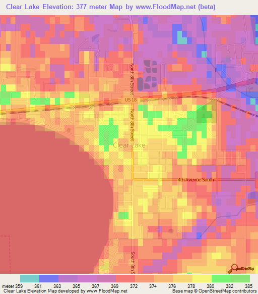 Clear Lake,US Elevation Map