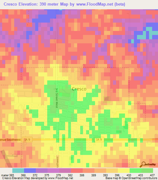 Cresco,US Elevation Map