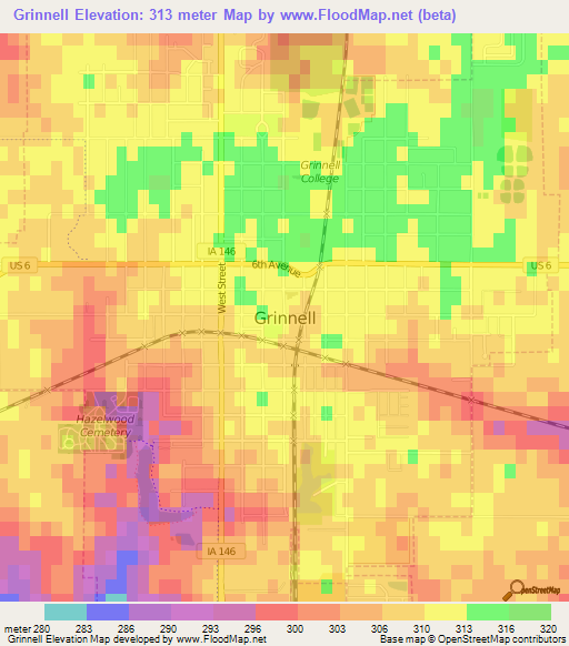 Grinnell,US Elevation Map