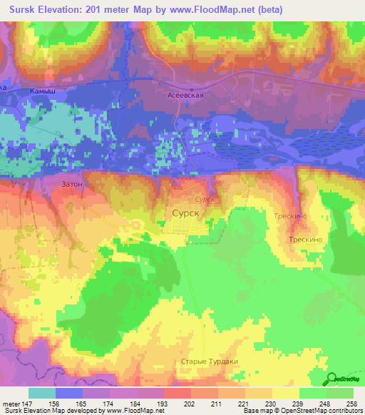 Sursk,Russia Elevation Map