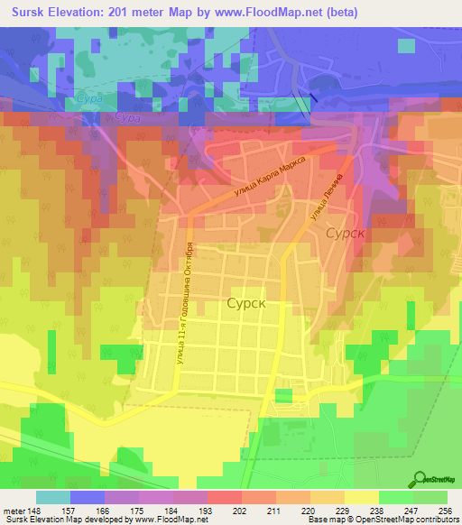 Sursk,Russia Elevation Map