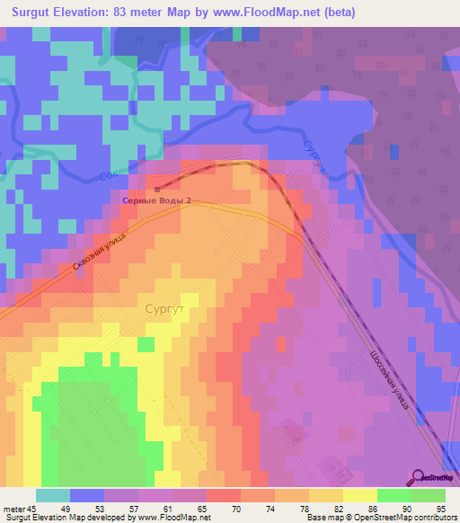 Surgut,Russia Elevation Map