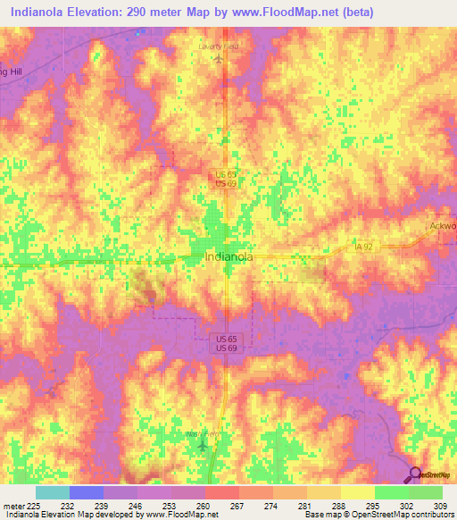 Indianola,US Elevation Map