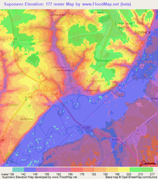Suponevo,Russia Elevation Map
