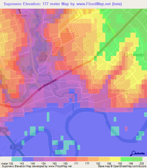 Suponevo,Russia Elevation Map