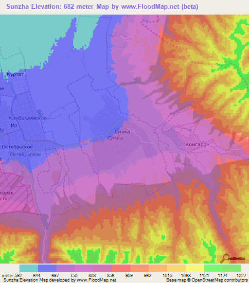 Sunzha,Russia Elevation Map