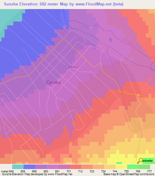 Sunzha,Russia Elevation Map