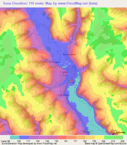 Suna,Russia Elevation Map