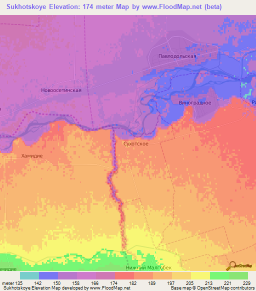 Sukhotskoye,Russia Elevation Map