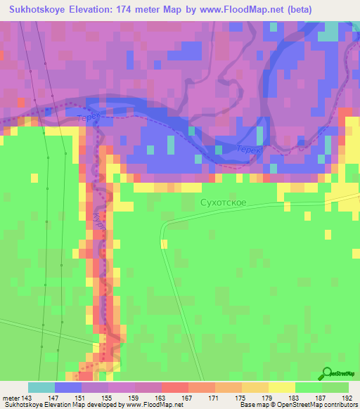 Sukhotskoye,Russia Elevation Map