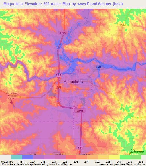 Maquoketa,US Elevation Map