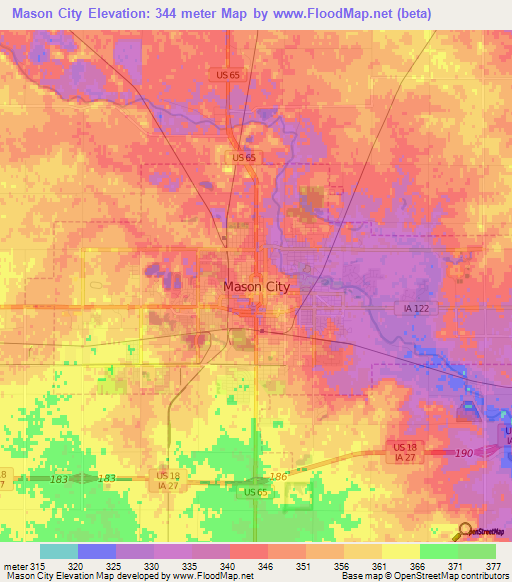 Mason City,US Elevation Map